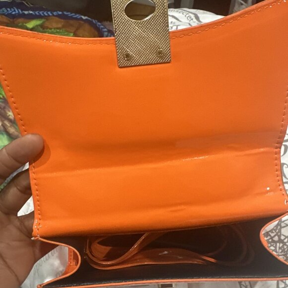 Neiman Marcus Orange Crocodile-Embossed Mini PU Leather Crossbody Bag - Picture 4 of 4